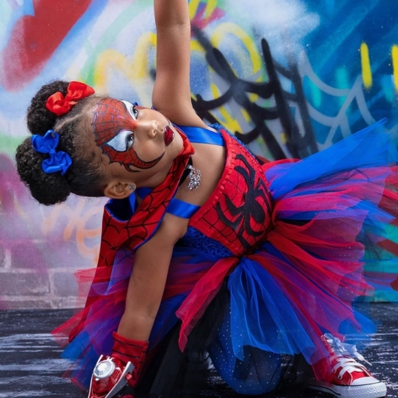 Girls Amazing Spider Girl Inspired Tutu Costume Dress Dressup Halloween - Picture 1 of 14